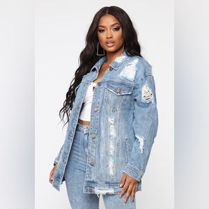 Fashion Nova Oversized Denim Jacket - Medium Wash